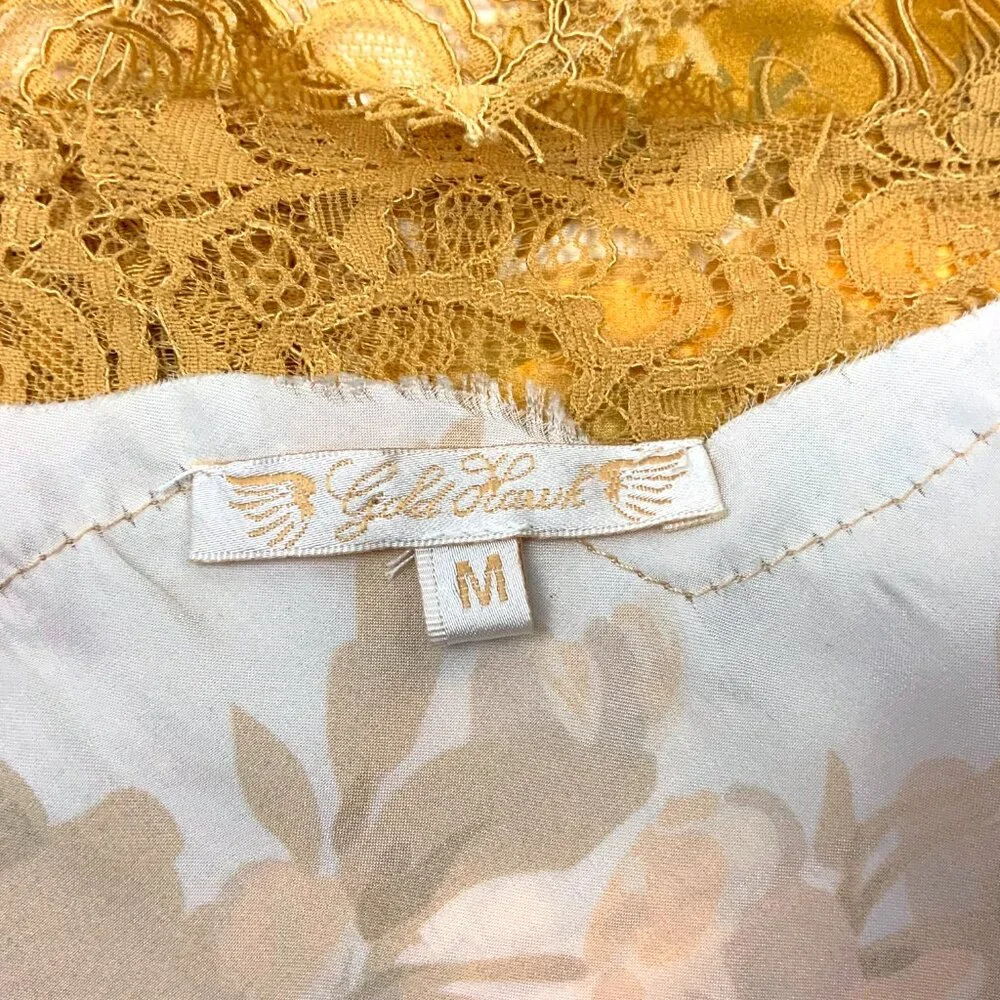 New Gold Hawk Silk Golden Bloom Claire Camisole Top Sz M - Picture 3 of 16